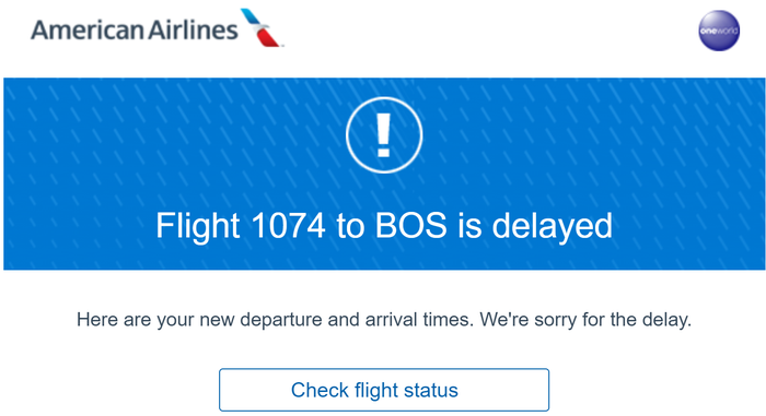 American Airlines flight delay email