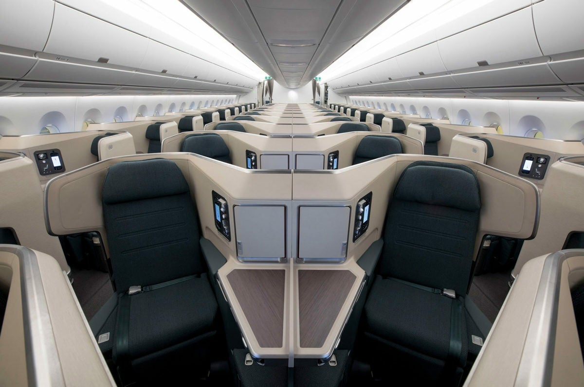Cathay Pacific business class reverse herringbone seats