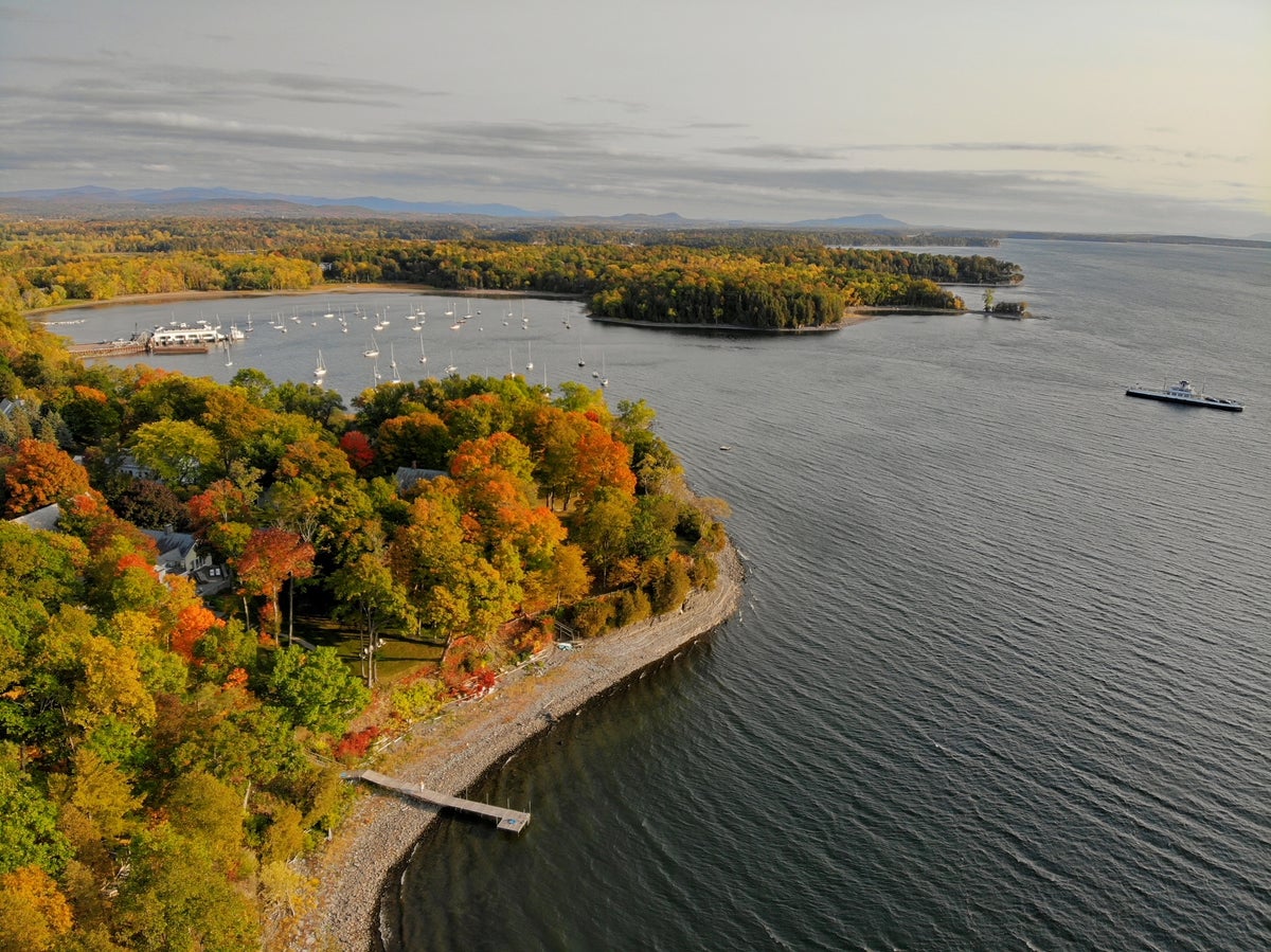 Lake Champlain Vermont at the start of foliage season 