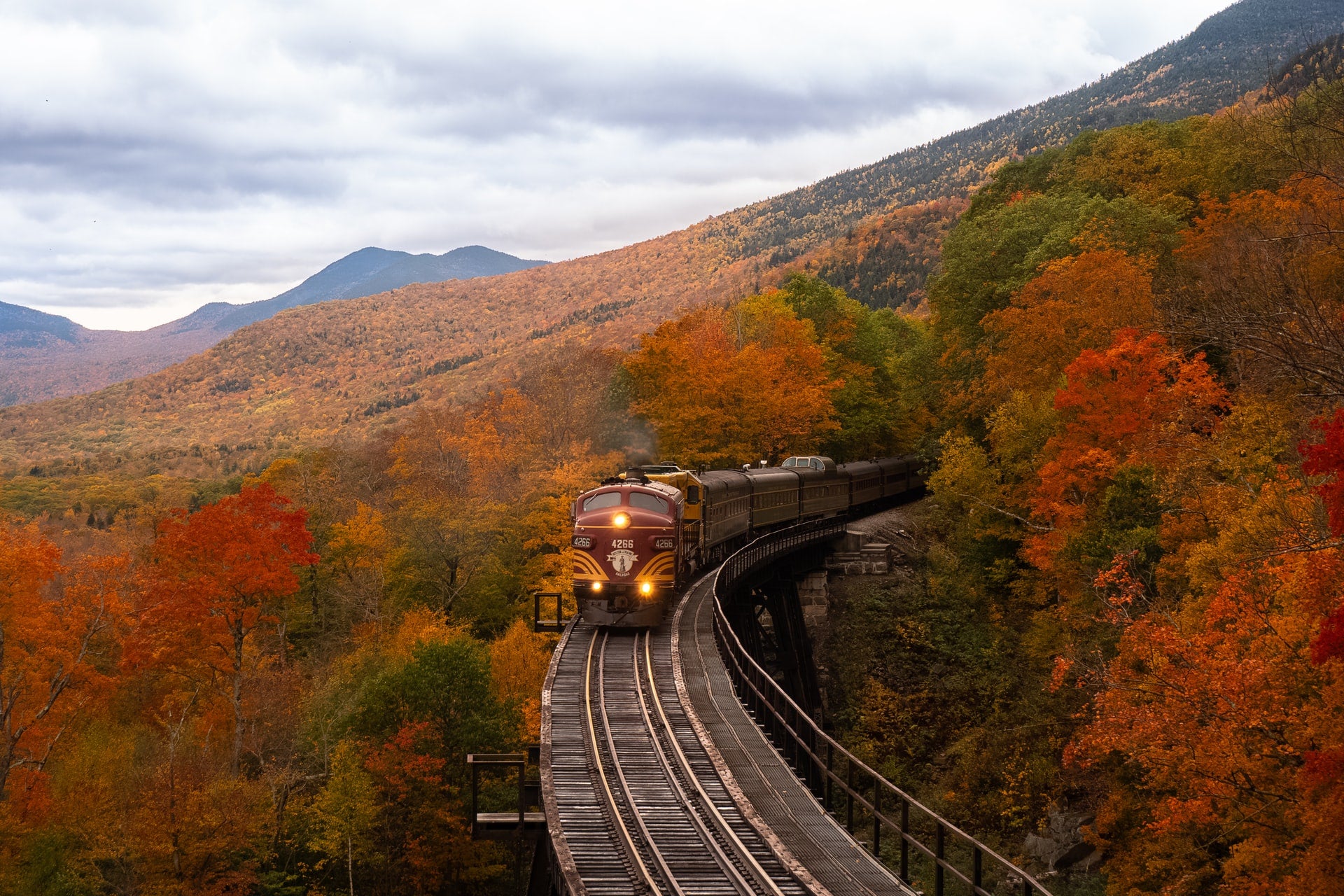 New Hampshire train during foliage season