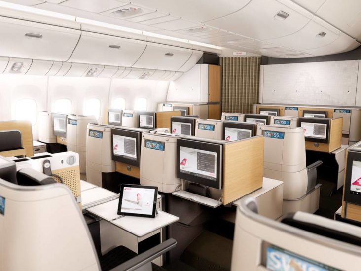 Swiss Air business class cabin Swiss Air business class cabin