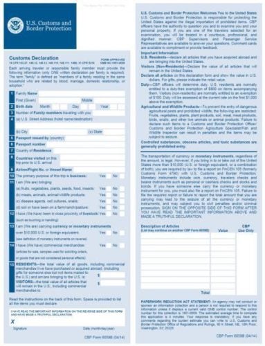 US CBP Declaration Form US CBP Declaration Form