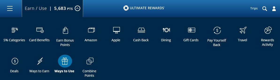 Ultimate Rewards Dashboard Redeem