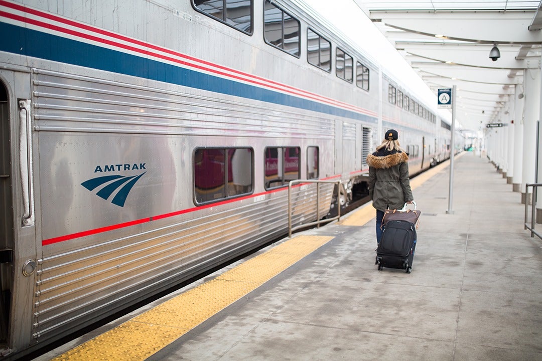 Amtrak passenger with bag