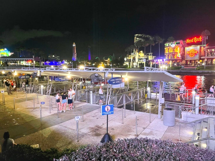 Loews Portofino Bay Orlando Boat Shuttle leaving Universal City Walk Loews Portofino Bay Orlando Boat Shuttle leaving Universal City Walk