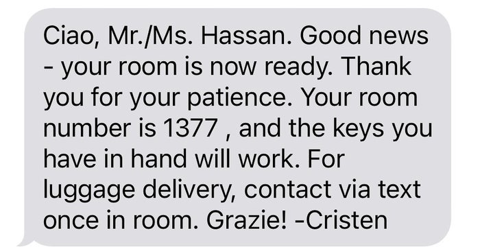 Loews Portofino Bay Orlando guest service texts