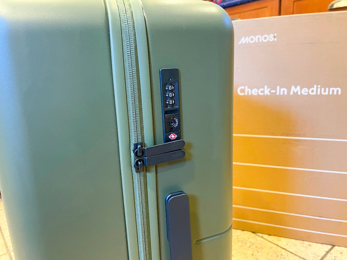 Olive Green Monos Luggage Check In Medium lock