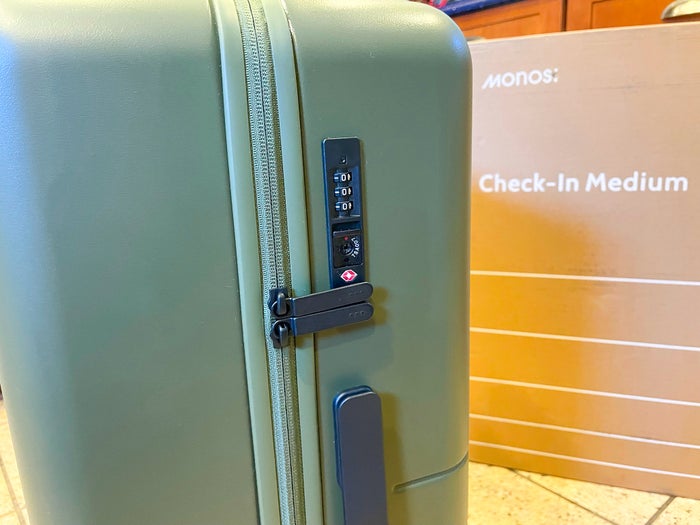 Olive Green Monos Luggage Check In Medium lock