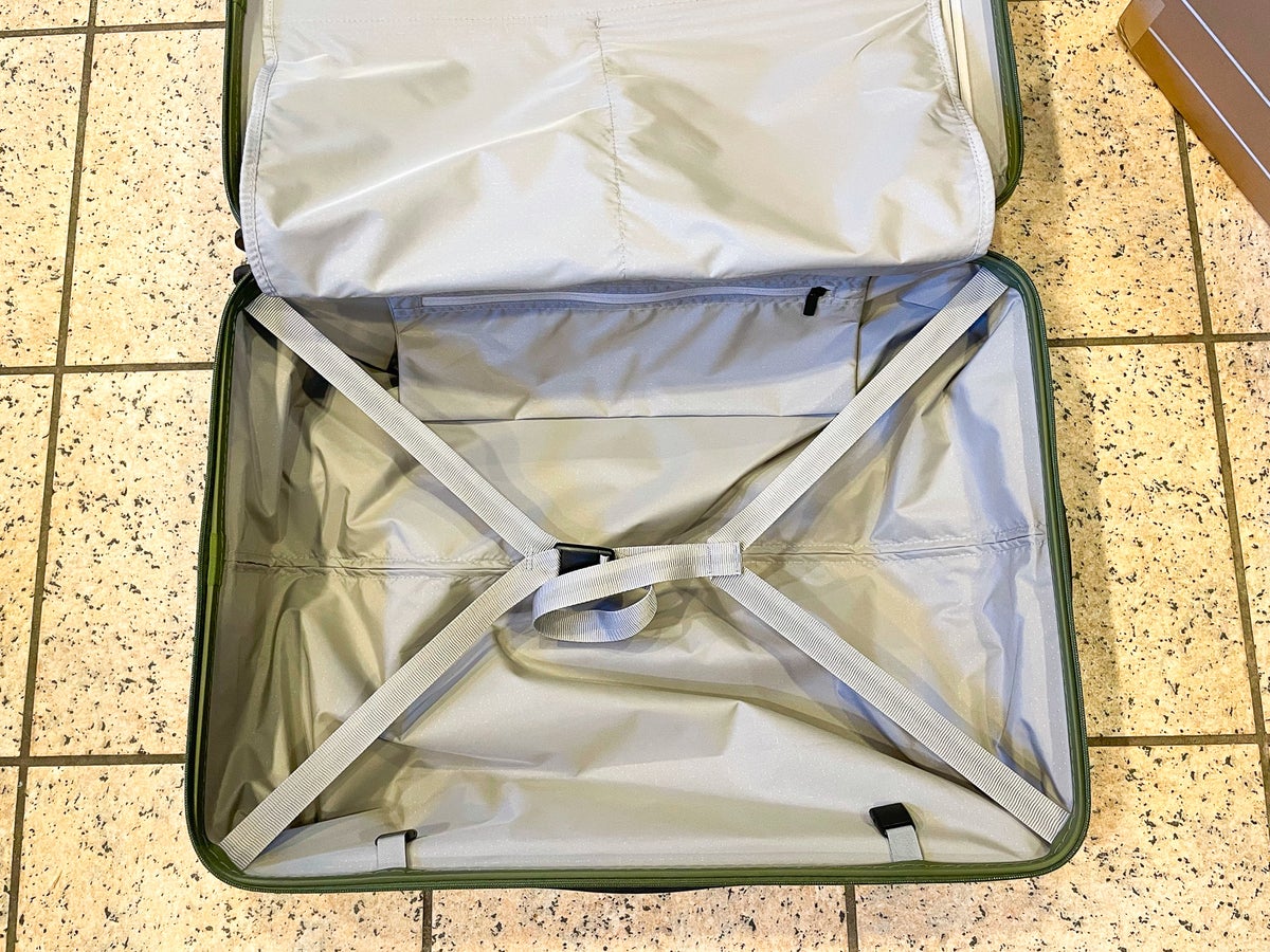 Olive Green Monos Luggage Check In Medium straps