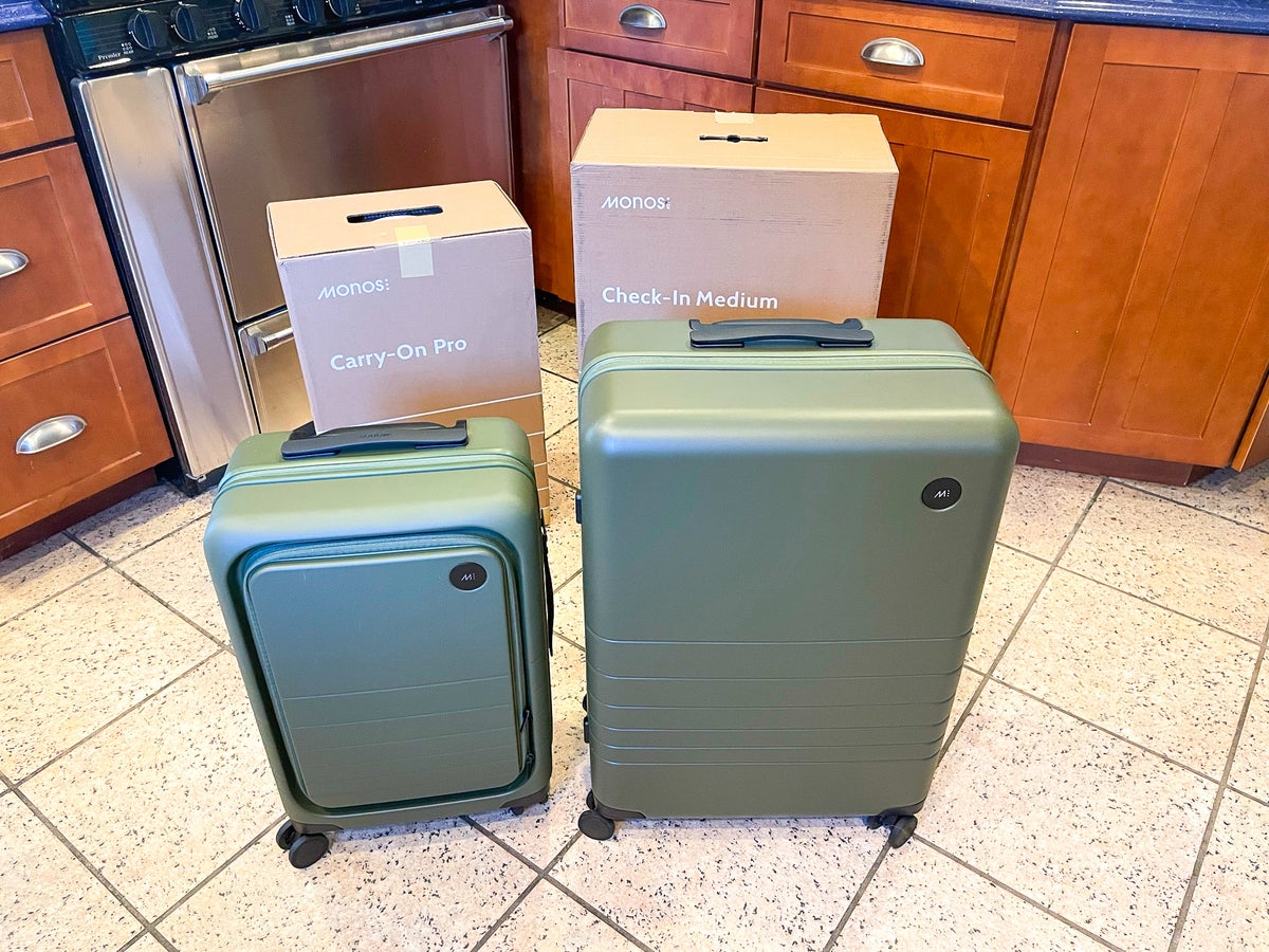 Olive Green Monos Luggage and boxes