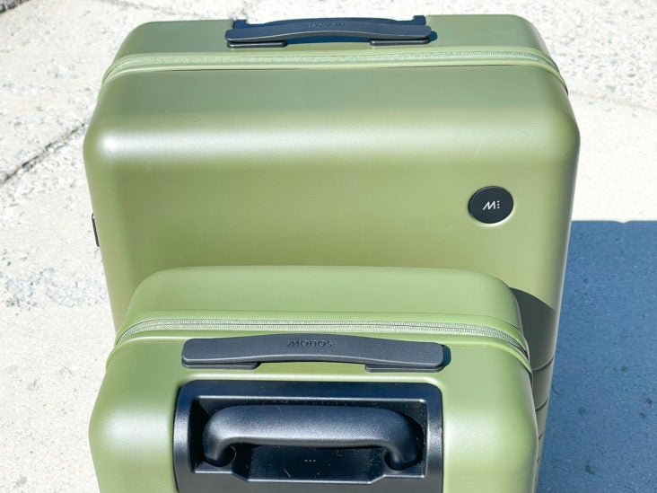 Olive Green Monos Luggage check in and carry on side by side Olive Green Monos Luggage check in and carry on side by side