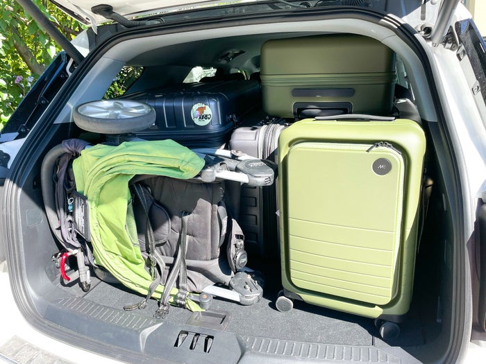 Rental Car packed with Monos luggage