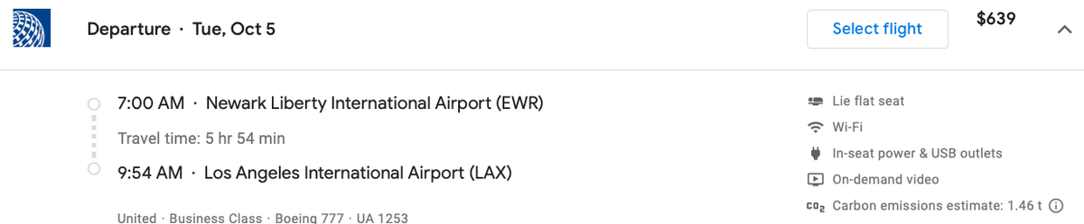 United EWR LAX Google Flights