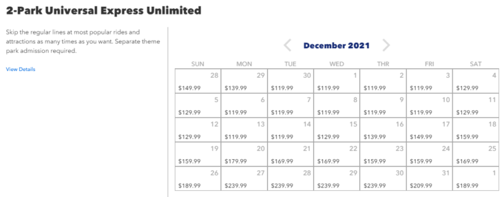 Universal Express Pass Unlimited Price Calendar Universal Express Pass Unlimited Price Calendar