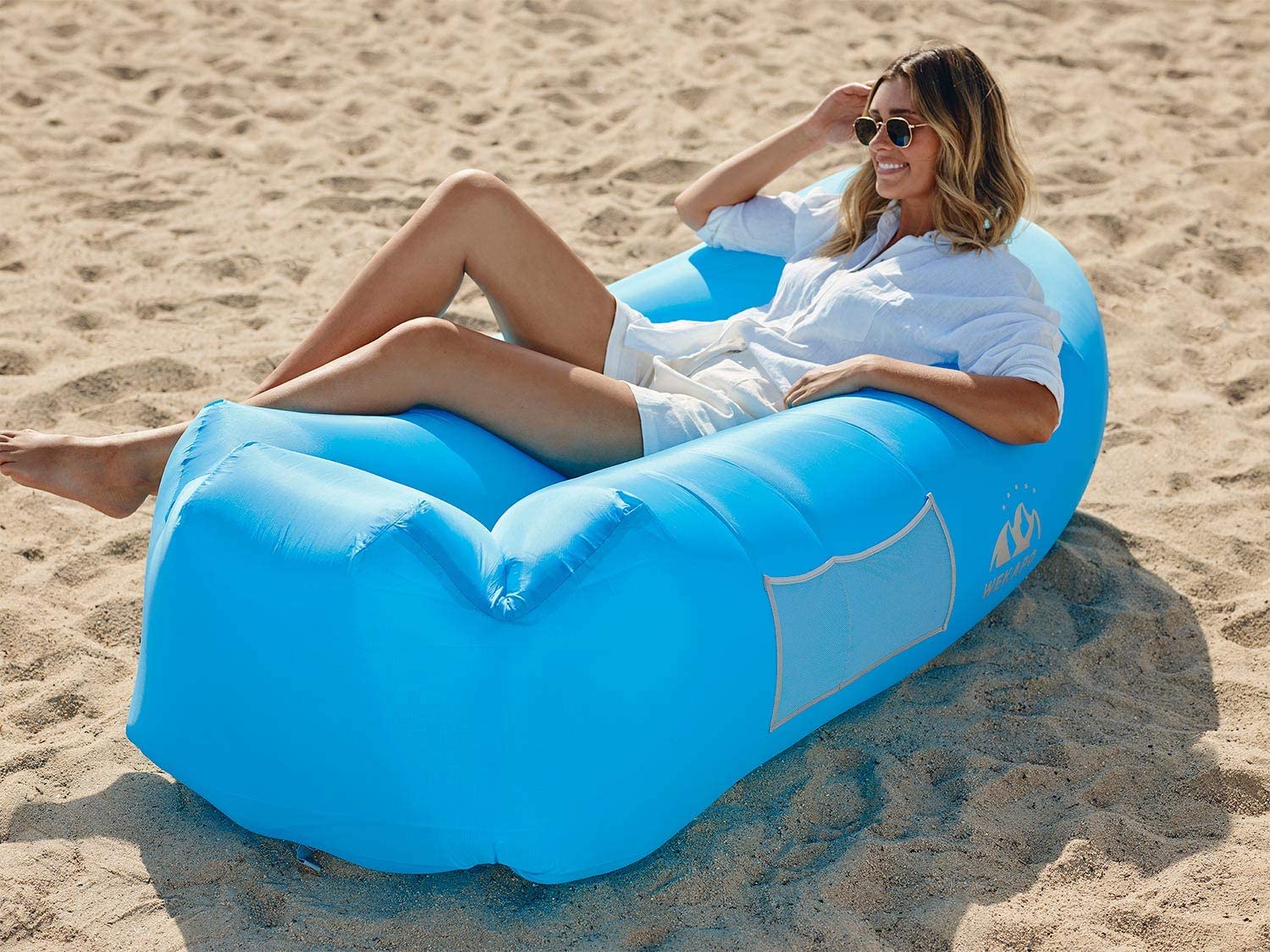 HUOU Inflatable lounger Blue 2019 New Waterproof inflatable Sofa with Storage Bag Air Sofa lounger Hammock with Headrest Inflatable Couch fit for Travelling,Camping,Pool and Beach 