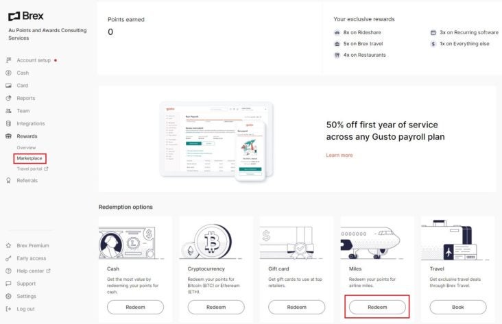 Brex Rewards dashboard Brex Rewards dashboard