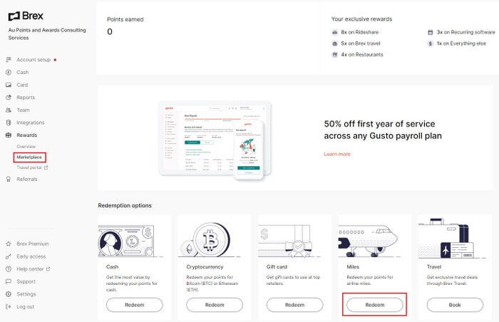 Brex Rewards dashboard