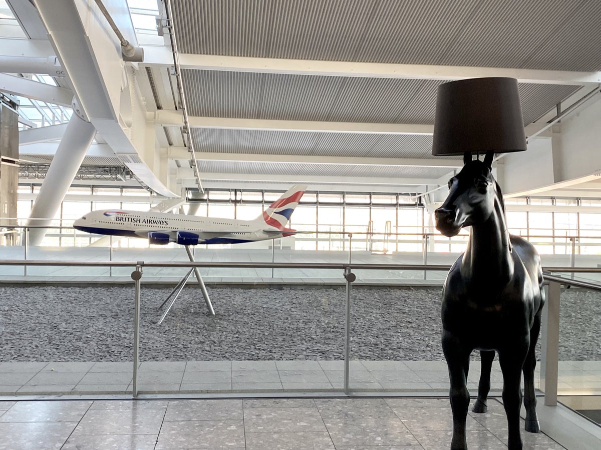 British Airways Galleries South Lounge Union horse and A380 statues