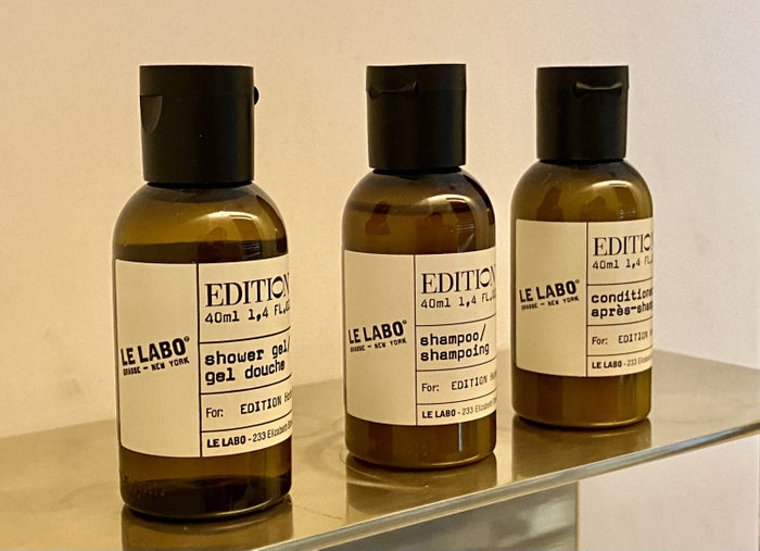 The Barcelona EDITION Deluxe Room bathroom amenities