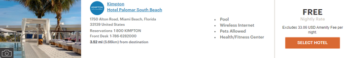 Kimpton Hotel Palomar South Beach Chase Free Night