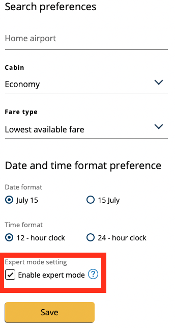 United enable expert mode United enable expert mode