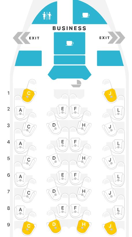 Air France A350-900 business class seat map
