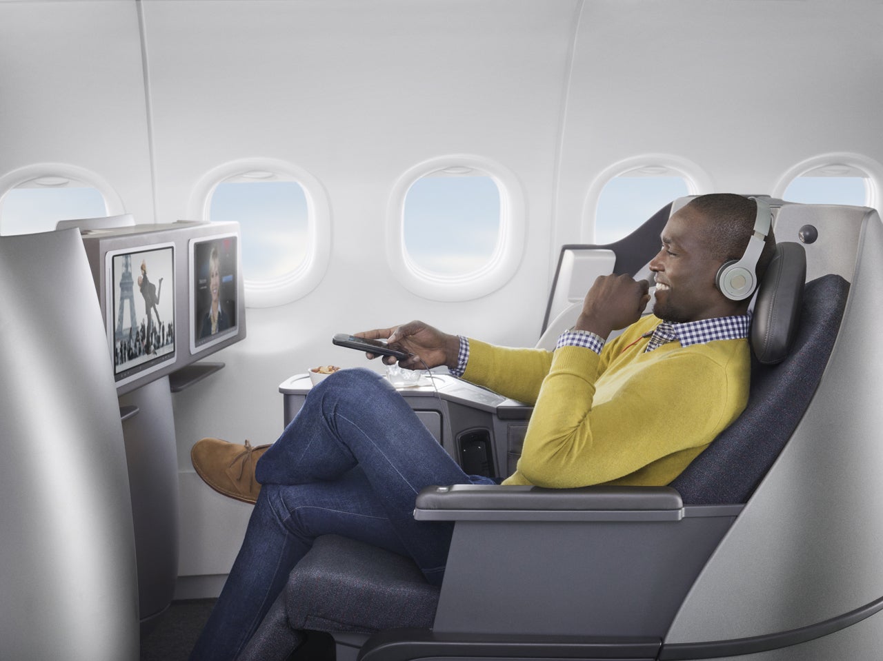 American Airlines OnBoard Entertainment Transcon Business Class Leisure Male In Flight Entertainment