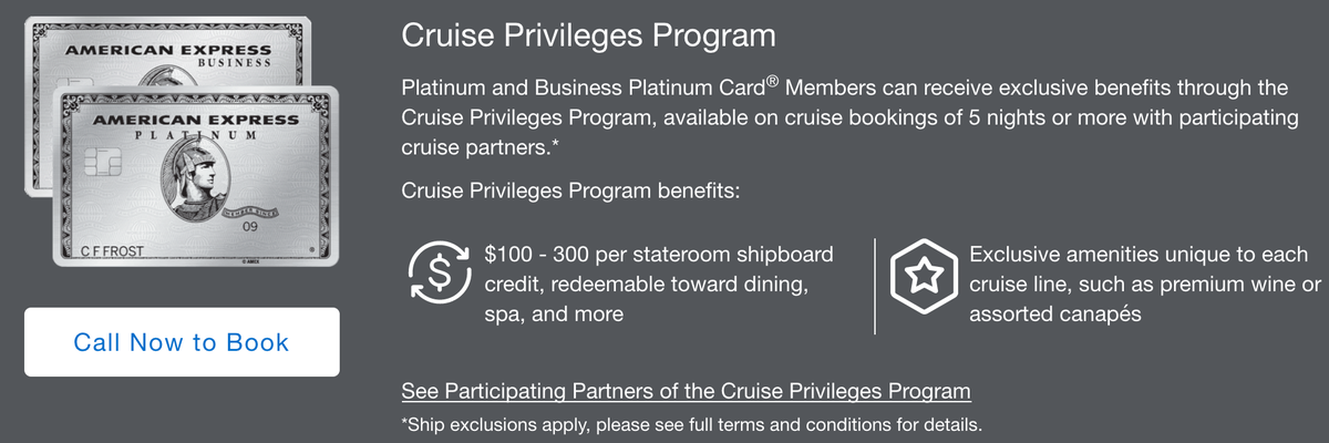 Amex Platinum cruise privileges program