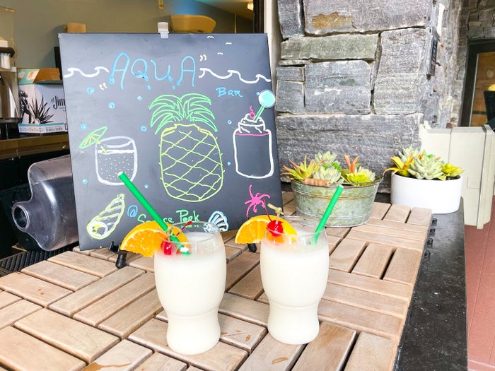 Aqua pina coladas at The Lodge at Spruce Peak Destination by Hyatt Stowe Vermont