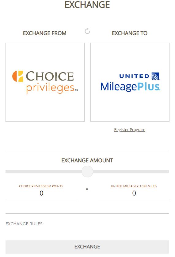 Choice Privileges transfer points screen
