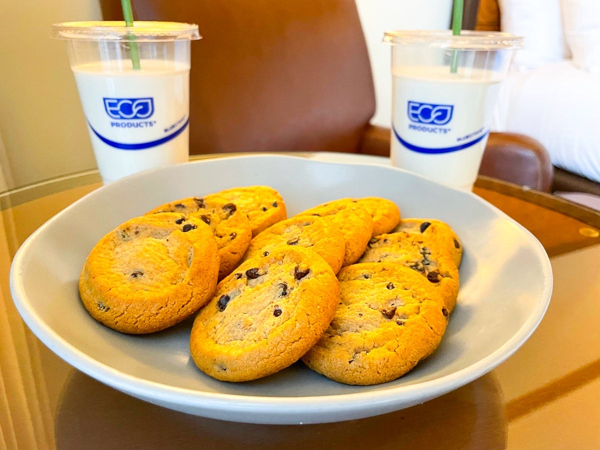 Cookies and milk amenity at The Lodge at Spruce Peak Destination by Hyatt Stowe Vermont