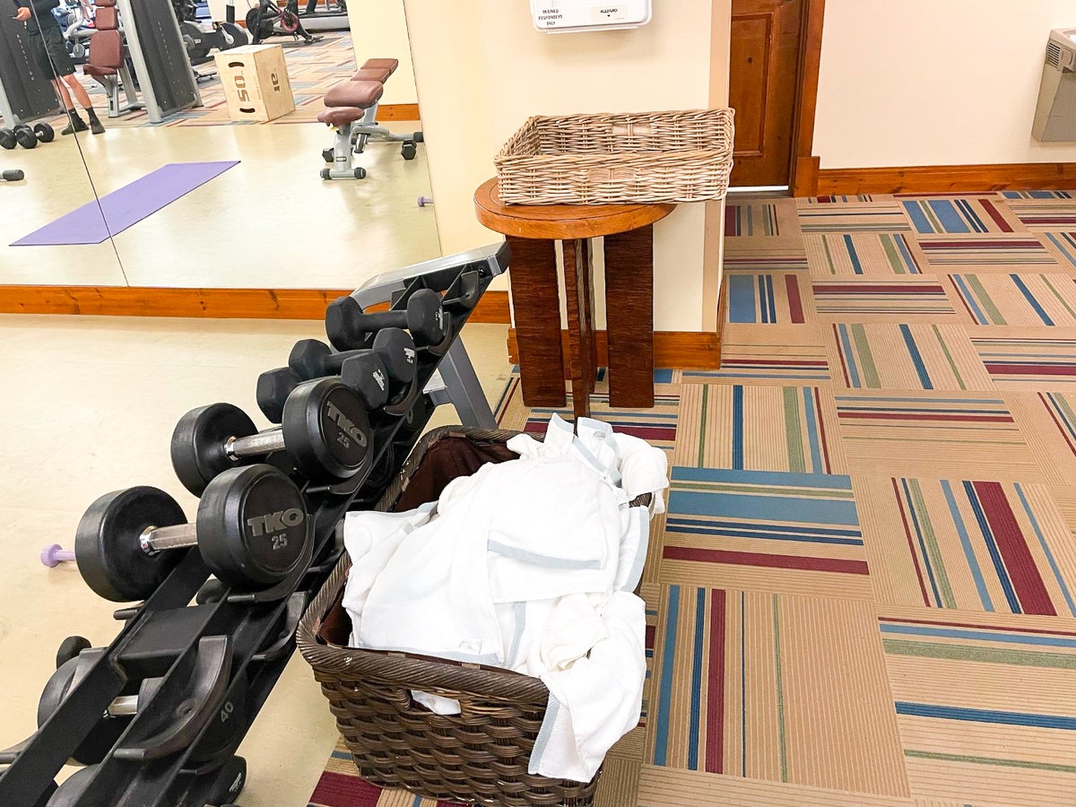 Dirty towels at the fitness center at The Lodge at Spruce Peak Destination by Hyatt Stowe Vermont