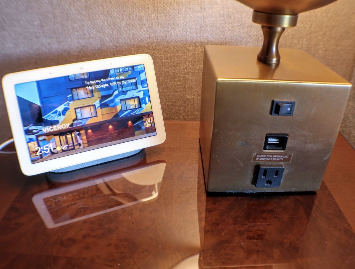 Google Nest Hub and lamp at Viceroy DC