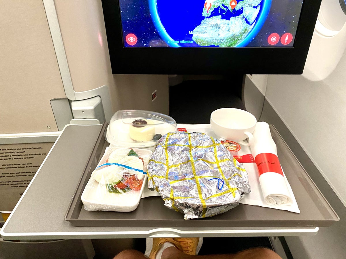 Iberia A350 business class meal served in foil