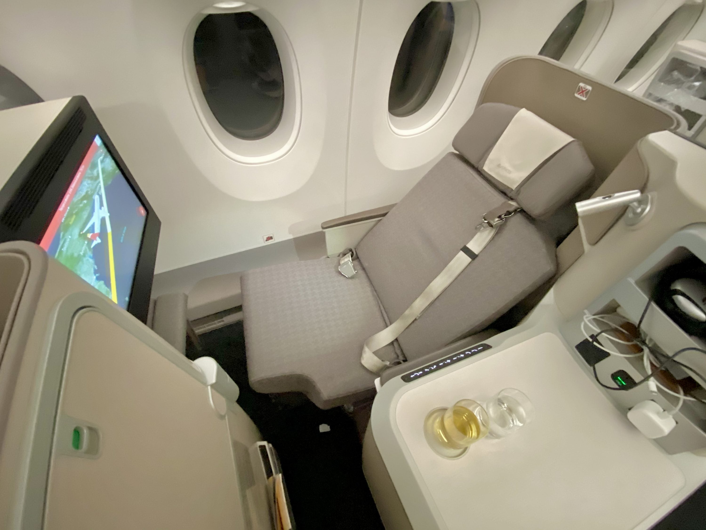 Iberia A350 business class seat in reclined position