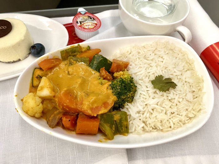 Iberia A350 business class vegetarian main course