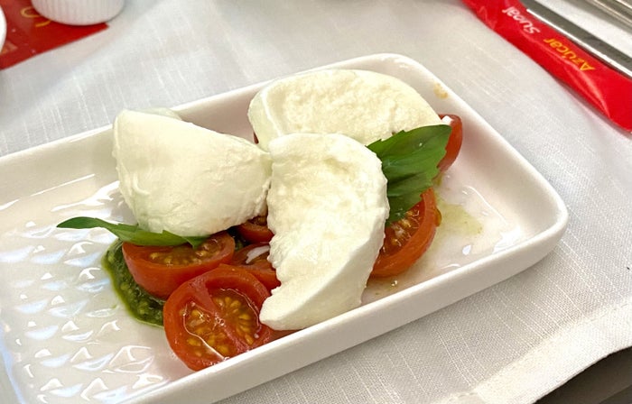 Iberia A350 business class vegetarian tricolore starter