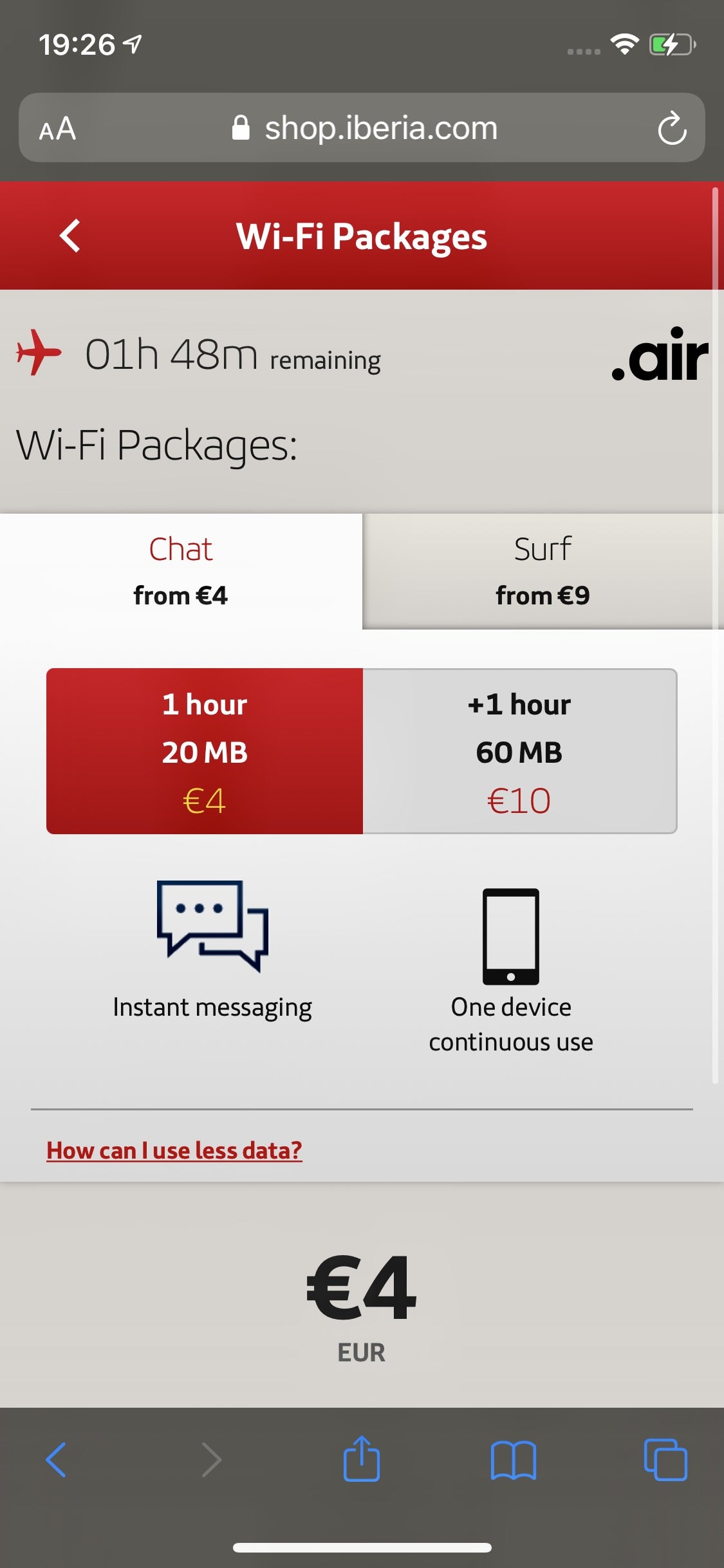 Iberia Wi-Fi Chat packages