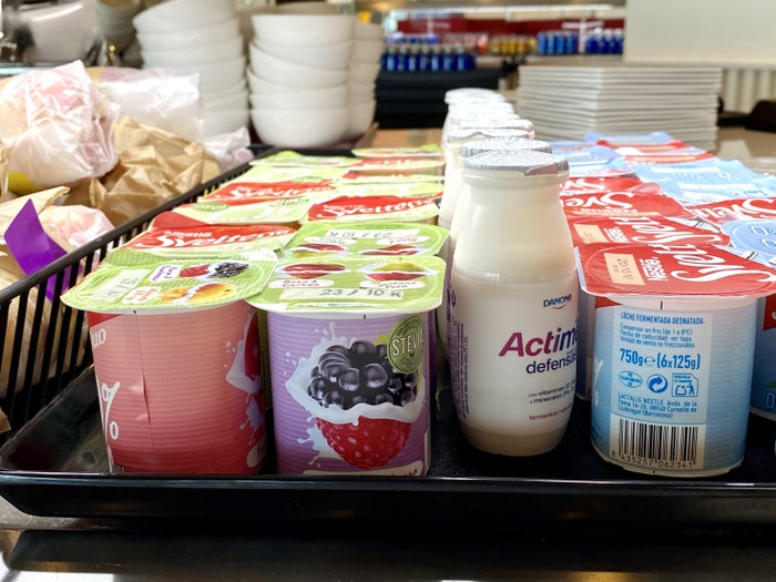 Iberia Sala VIP Dali Madrid yoghurt selection