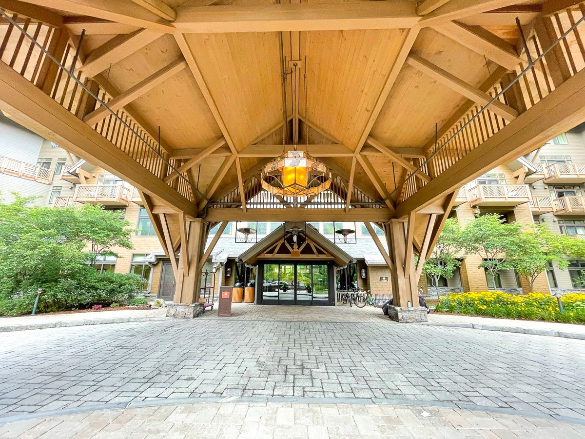 Main entrance of The Lodge at Spruce Peak Destination by Hyatt Stowe Vermont