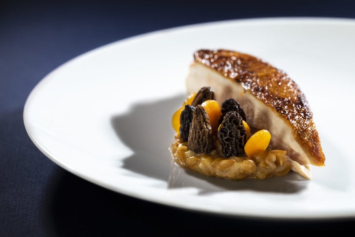 Mathieu Viannay Filet de volaille aux morilles risotto depeautre et butternut ©Air France