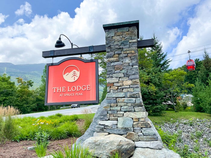Red sign at The Lodge at Spruce Peak Destination by Hyatt Stowe Vermont