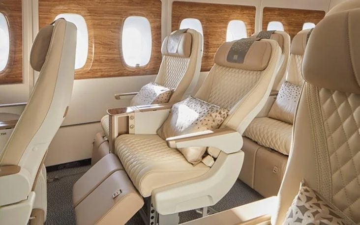 emirates a380 premium economy seat with raised leg rest