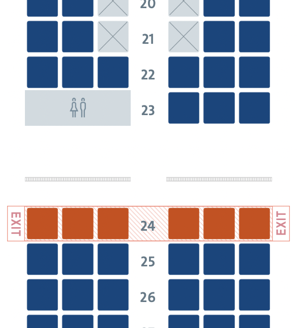 American Airlines Exit Rows on Seat Map