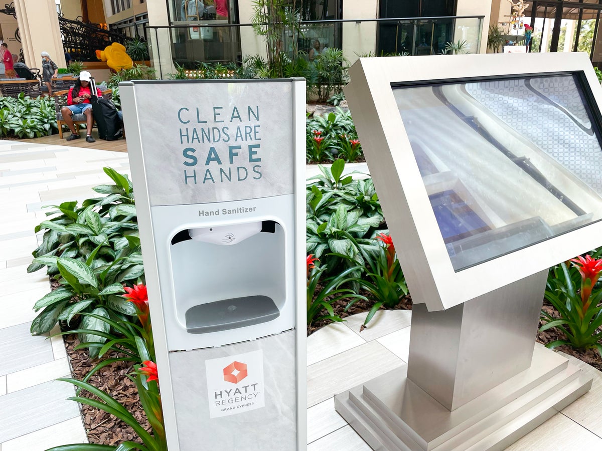 Hand sanitizing station at the Hyatt Regency Grand Cypress Orlando