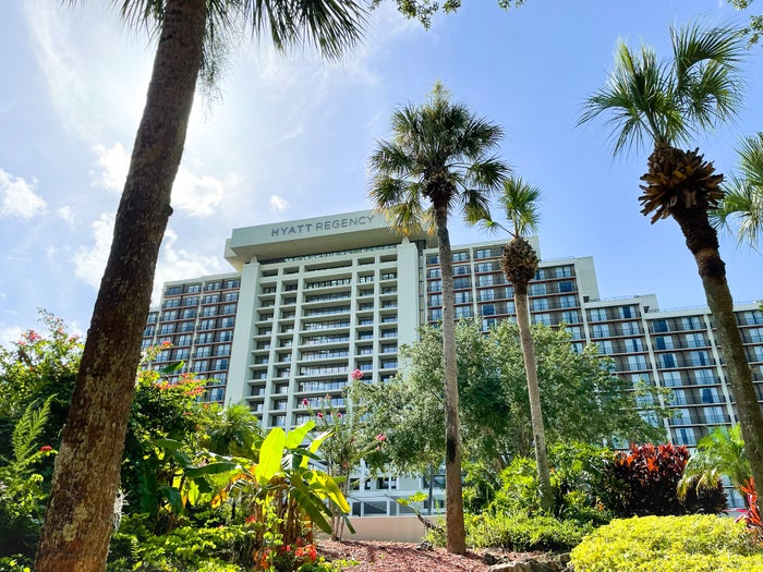 Palm trees and front of at the Hyatt Regency Grand Cypress Orlando