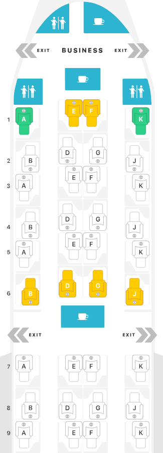 Qatar Airways A350-900 (with Qsuites) business class seat map