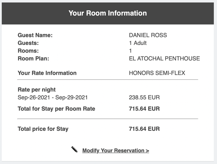 Three nights in El Atochal Penthouse.