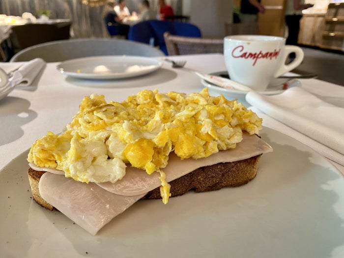 The Atocha Hotel Madrid Tapestry Collection by Hilton breakfast ham and eggs close up