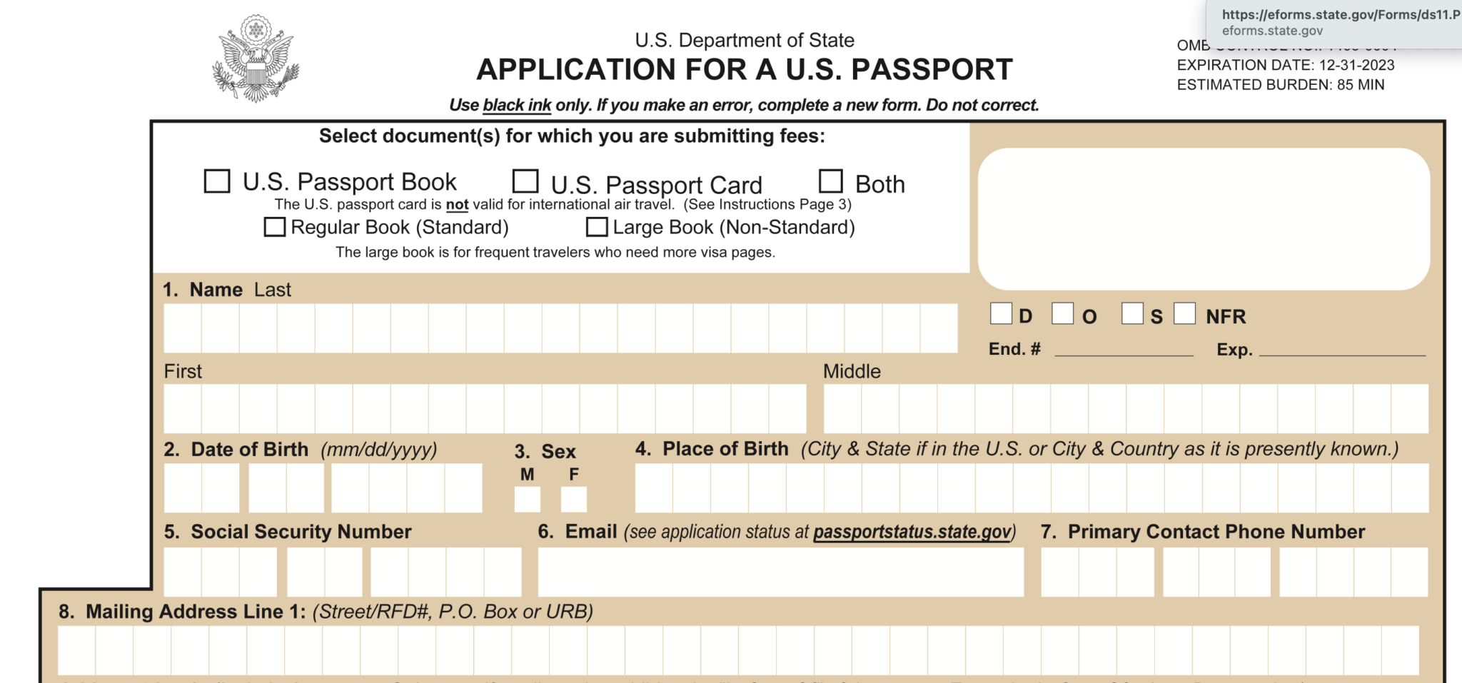 travel plans on passport application